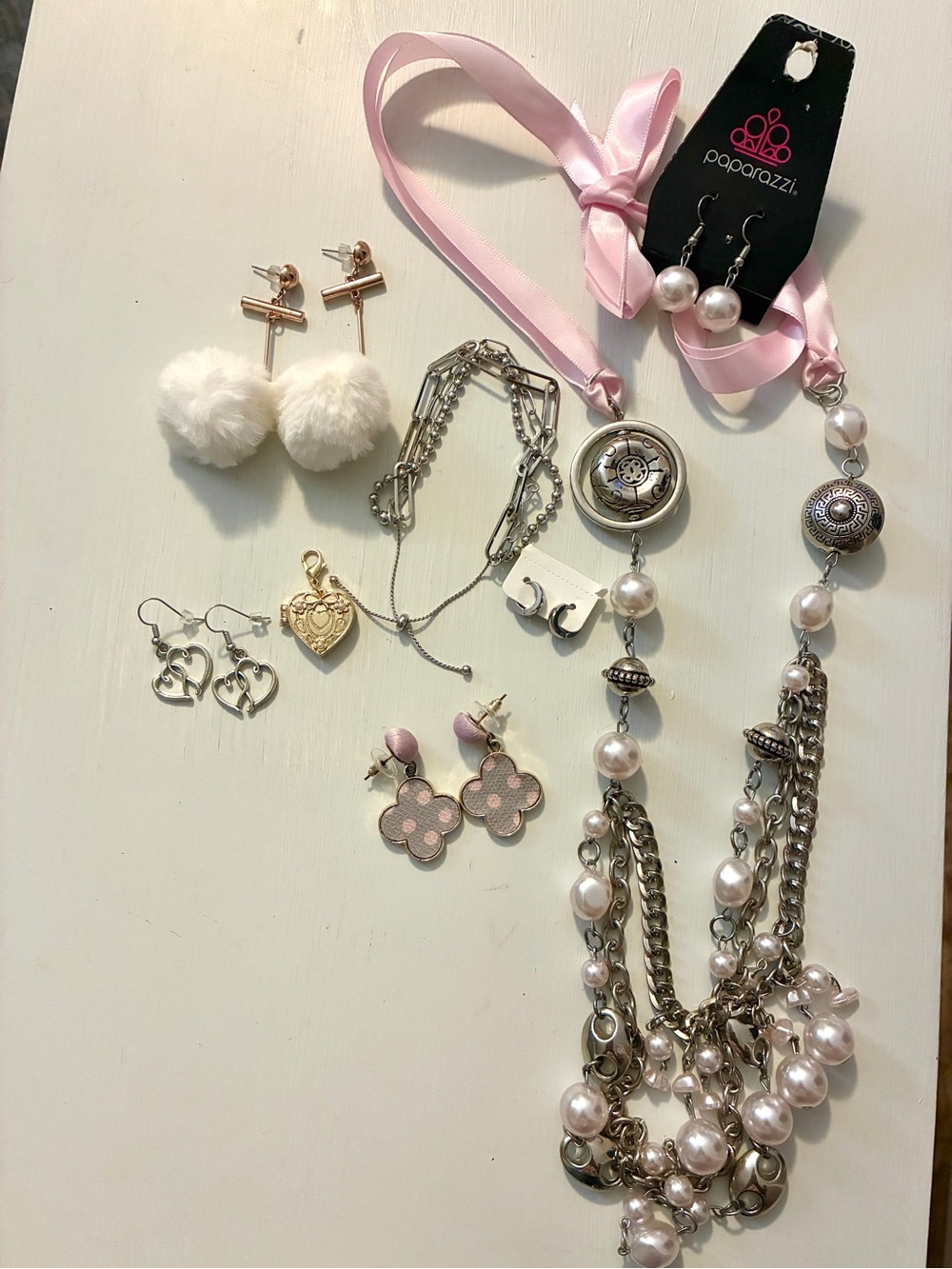 Romantic Hearts Pearls Jewelry Lot Necklace Assorted Earrings